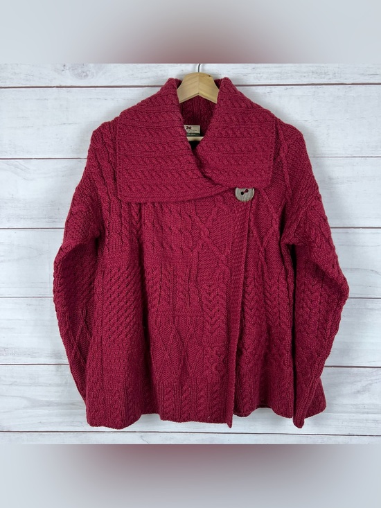Carraig Donn Sweaters - Carraig Donn Red Merino Wool One Button Wrap Cardigan Sweater Ireland Sz Large